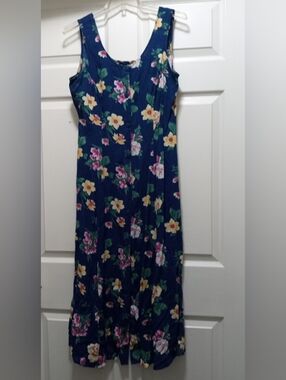 T R Bentley Royal Blue Floral Sleeveless Maxi Dress - Size: 12 - Vintage